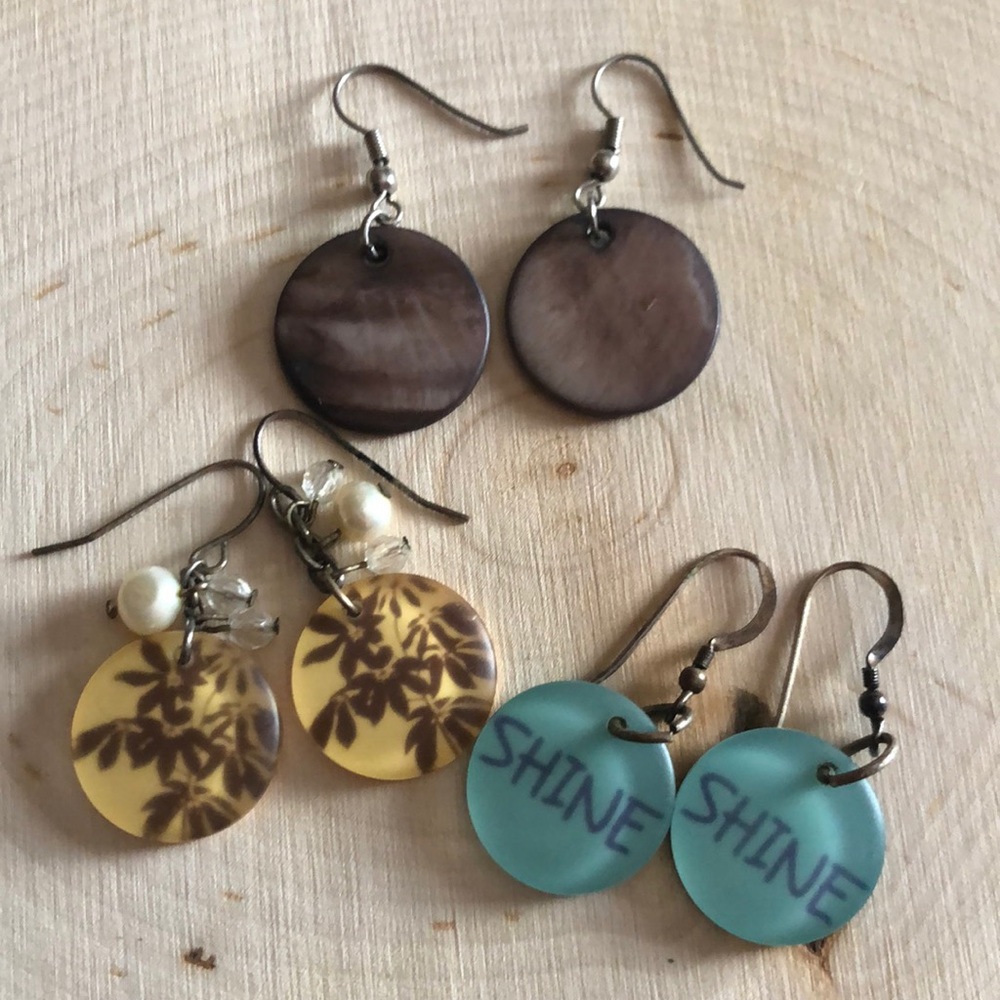Small round earring set (brown, blue, cream/brown)